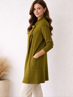 St. John | Mustard Olive Knit Cardigan Jacket Damask | Luxury Button Detail